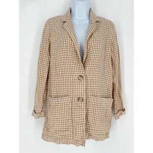Madewell Linen Blazer Beige Cream Gingham Plaid Check Women's XS